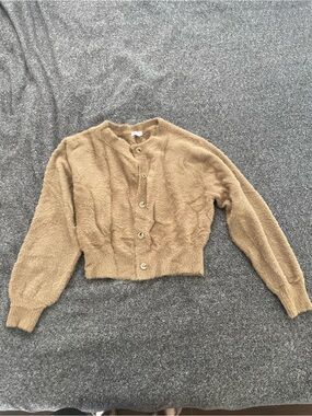Good American Fuzzy Crop Cardigan - Camel Brown
